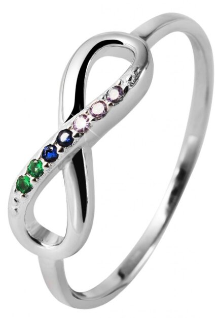 925/- Echt Silber Ring "Kitam", Infinity, mehrfarbiger Zirkoniabesatz, 925/rh...