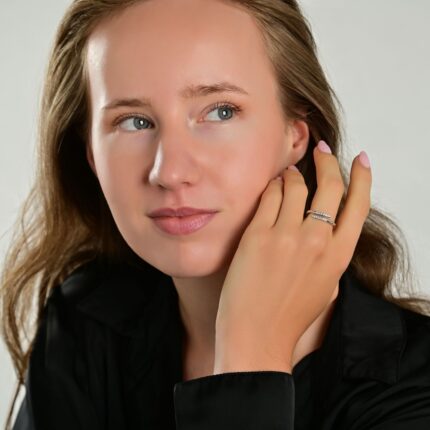 925/- Echt Silber Ring "Aril" mit Zirkoniabesatz, 925/rhodiniert