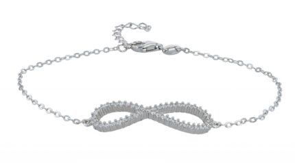925/- Echt Silber Armband mit asymmetrischen Infinity-Symbol, rhodiniert, 17+...