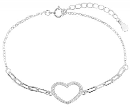 Armband "Dila" mit Herzanhänger, 925/- Echt Silber rhodiniert, 17+3 cm
