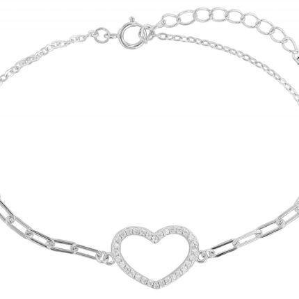 Armband "Dila" mit Herzanhänger, 925/- Echt Silber rhodiniert, 17+3 cm