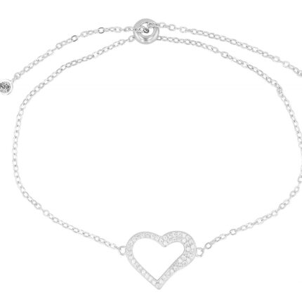 925/- Echt Silber Armband "Fen" mit besetzem Herz, rhodiniert