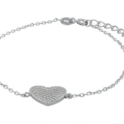 925/- Echt Silber Armband "Moni", Herz mit Besatz, rhodiniert, 17+3 cm