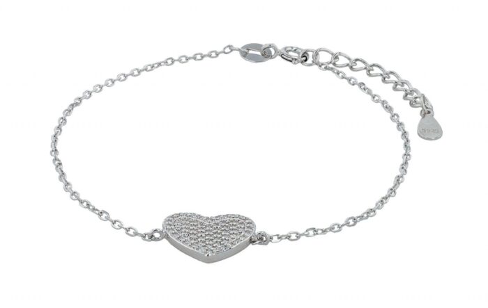 925/- Echt Silber Armband "Moni", Herz mit Besatz, rhodiniert, 17+3 cm - Image 1