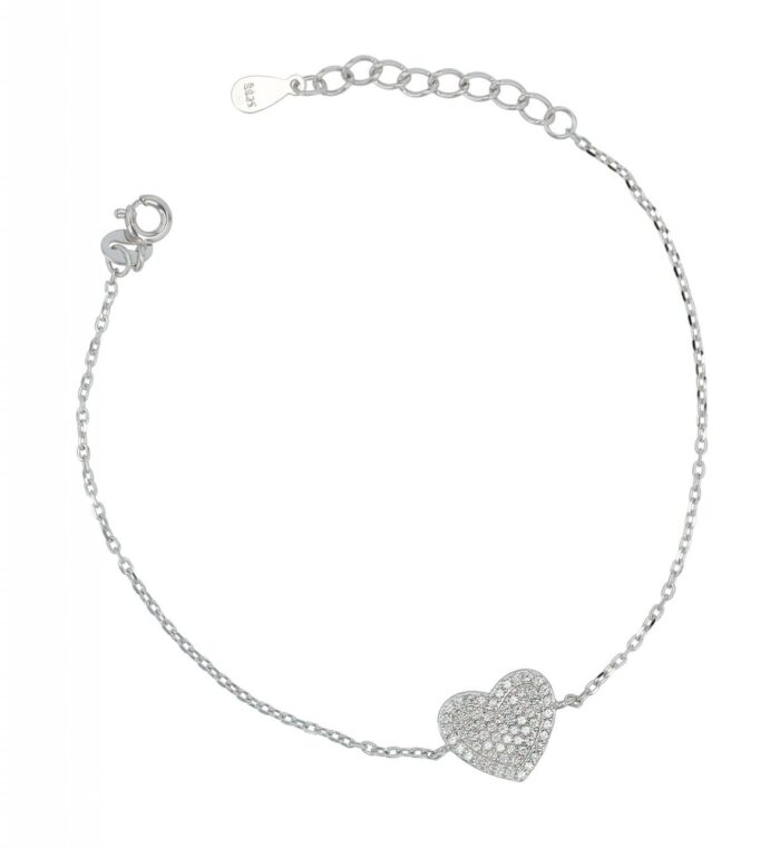 925/- Echt Silber Armband "Moni", Herz mit Besatz, rhodiniert, 17+3 cm - Image 3