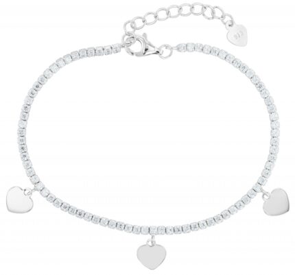 925/- Echt Silber Armband mit Besatz & Herzanhänger, rhodiniert