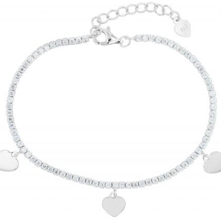 925/- Echt Silber Armband mit Besatz & Herzanhänger, rhodiniert