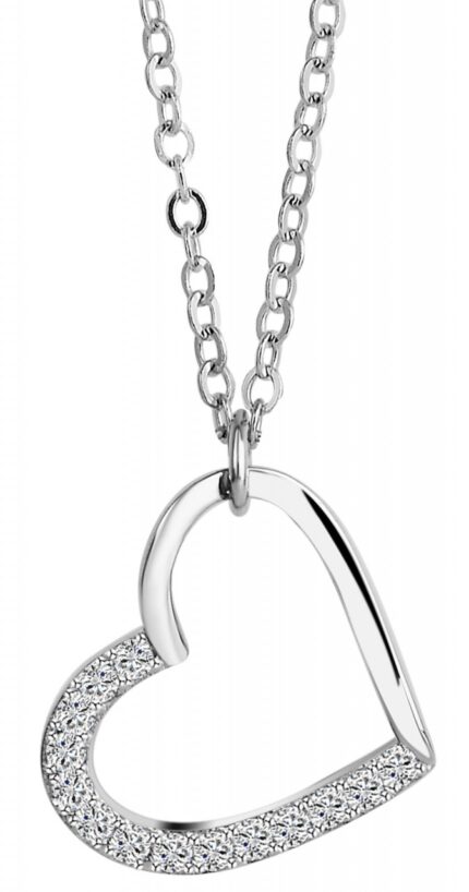 925/- Echt Silber Halskette "Carla", Herzanhänger, Zirkoniabesatz, 925/rhodin...