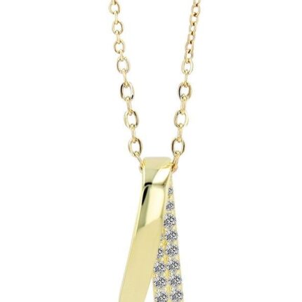 925/- Echt Silber Kette mit Anhänger "Fabi" mit Zirkonia, vergoldet, 39 + 4 cm