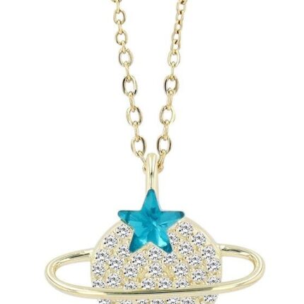 925/- Echt Silber Kette mit Anhänger Planet "Bony" mit Zirkonia, vergoldet