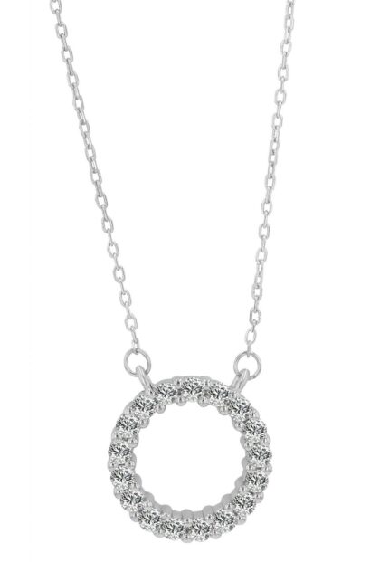 925/- Echt Silber Halskette "Melisa" mit rundem Anhänger, Besatz, rhodiniert,...