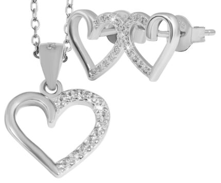 925/- Echt Silber Schmuckset "Heleen" mit Ohrsteckern und Anhänger, Herzen, Z...