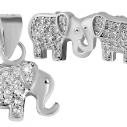925/- Echt Silber Elefanten Schmuck Sets Anhänger "Djura" Ohrstecker mit 45 Z...