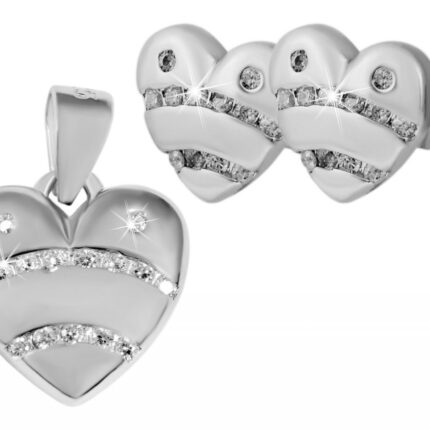 925/- Echt Silber Schmuck-Set "Evica", Anhänger, Ohrstecker Herz mit klaren Z...