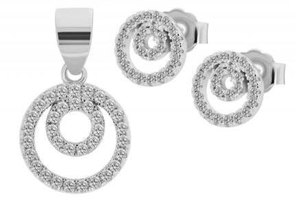 925/- Echt Silber Schmuckset "Sinead" mit runden Ohrsteckern & Anhänger, rhod...
