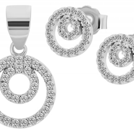 925/- Echt Silber Schmuckset "Sinead" mit runden Ohrsteckern & Anhänger, rhod...
