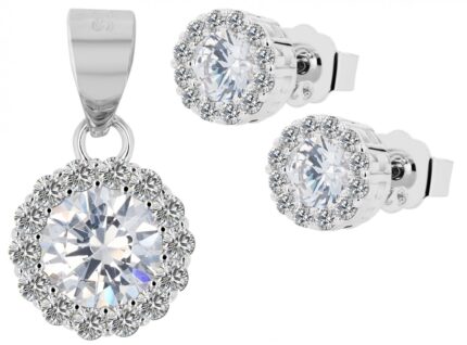 925/- Echt Silber Schmuckset "Thais" - Ohrstecker und Anhänger mit farbigem B...