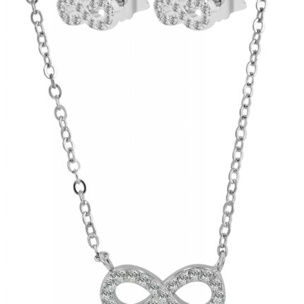 925/- Echt Silber Schmuckset "Zlata", Infinity Ohrstecker & Anhänger, rhodiniert