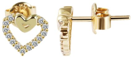 333/- o. 375/- Gold "Oprah" Ohrstecker mit Zirkoniabesatz, Herz, Gelbgold