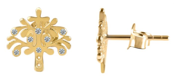 333/- Gold "Tora" Ohrstecker, Lebensbaum mit Zirkoniabesatz, 8 Karat, Gelbgold - Image 1
