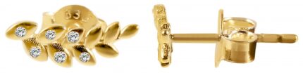 333/- Gold "Novalee" Ohrstecker, Blatt mit Zirkoniabesatz, 8 Karat, Gelbgold