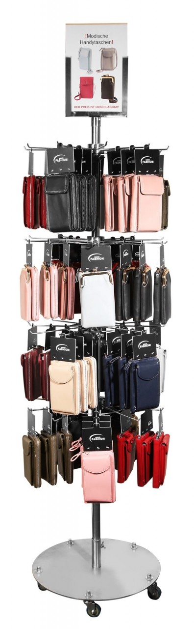 Bestückter Verkaufsständer mit Handytaschen, 60 Taschen sortiert