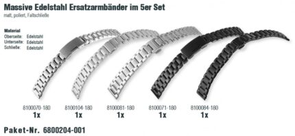 Massive Edelstahl Ersatzarmbänder im 5er Set