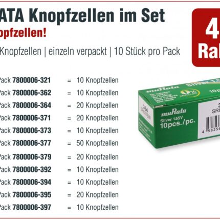 Murata Aktionspaket mit Knopfzellen im Display, 321er - 399er