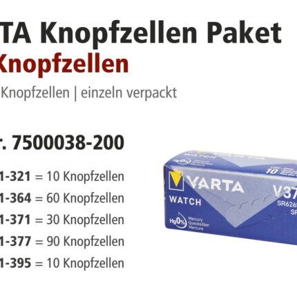 Varta Aktionspakete, 321, 364, 371, 377, 395 sortiert