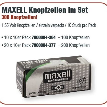 Maxell Knopfzellen Paket mit 300 Knopfzellen sortiert (100 x 364, 200 x 377)