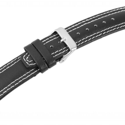 Echtleder-Uhrenarmband, schwarz mit Naht, flach, 12 mm