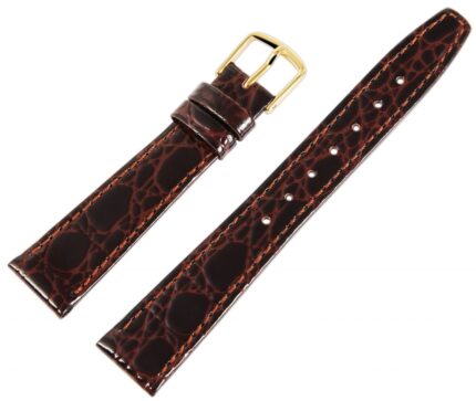 Echtleder-Uhrenarmband, dunkelbraun, Krokooptik, 13 mm - 16 mm