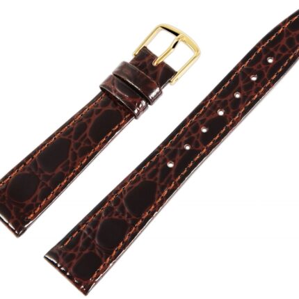 Echtleder-Uhrenarmband, dunkelbraun, Krokooptik, 13 mm - 16 mm