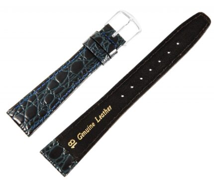 Echtleder-Uhrenarmband, dunkelblau, Krokooptik, 16 mm - 18mm