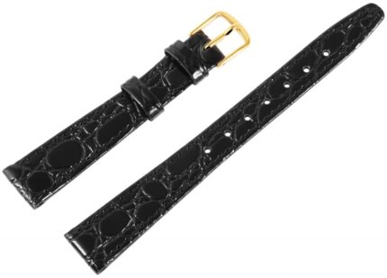 Echtleder-Uhrenarmband, schwarz, Krokooptik, 13 mm - 19 mm
