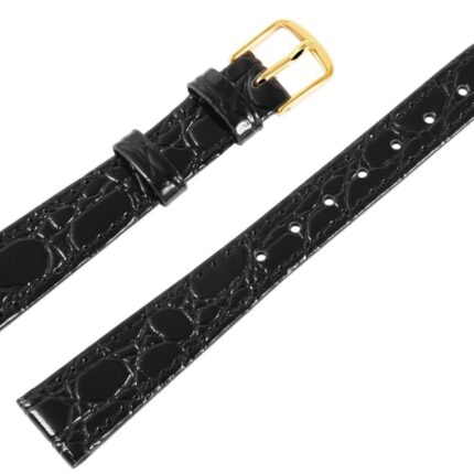 Echtleder-Uhrenarmband, schwarz, Krokooptik, 13 mm - 19 mm