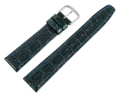 Echtleder-Uhrenarmband, dunkelblau, Krokooptik, 18 mm