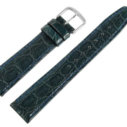Echtleder-Uhrenarmband, dunkelblau, Krokooptik, 18 mm