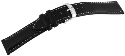 Echtleder-Uhrenarmband, schwarz, weiße Naht, 14 mm - 26 mm