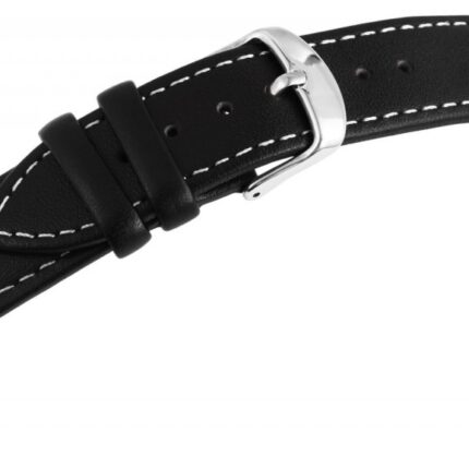 Echtleder-Uhrenarmband, schwarz, weiße Naht, 14 mm - 26 mm