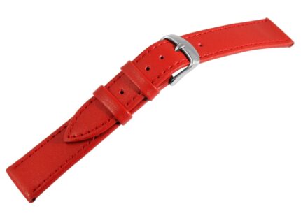 Echtlederarmband, rot, mit roter Naht, silberfarbene Dornschließe, 10 - 18 mm