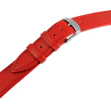 Echtlederarmband, rot, mit roter Naht, silberfarbene Dornschließe, 10 - 18 mm