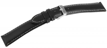 Echtleder-Uhrenarmband, schwarz mit weißer Naht, 12 mm - 24 mm