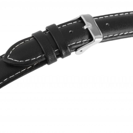Echtleder-Uhrenarmband, schwarz mit weißer Naht, 12 mm - 24 mm