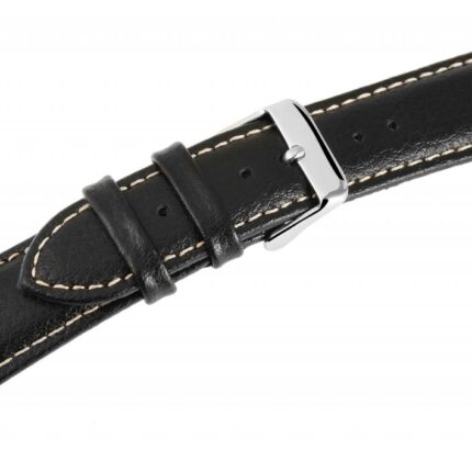 Echtleder Uhrenarmband, schwarz mit weißer Naht, 18 mm - 24 mm