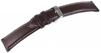 Echtleder-Uhrenarmband, dunkelbraun, weiße Naht, 12 mm - 24 mm