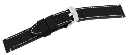 Echtleder-Uhrenarmband, schwarz, weiße Naht, 18 mm - 24 mm