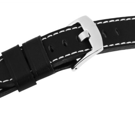Echtleder-Uhrenarmband, schwarz, weiße Naht, 18 mm - 24 mm