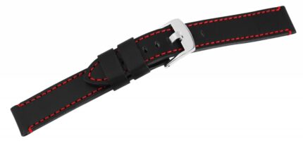 Echtleder-Uhrenarmband, schwarz, rote Naht, 18 mm - 24 mm