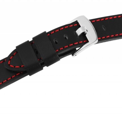 Echtleder-Uhrenarmband, schwarz, rote Naht, 18 mm - 24 mm